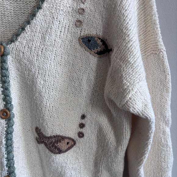 Cream Knit Cardigan with Fish - Picture 3 of 6